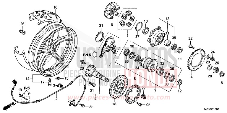ROUE ARRIERE von VFR800X „Crossrunner“ CANDY BLAZING RED (R195) von 2011